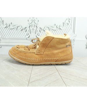 LL Bean Brown Suede Wicked Good Shearling Lined Lodge Chukkas Slippers 10 M